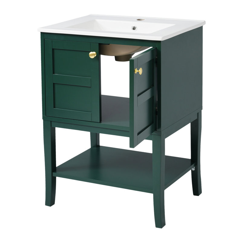 Meuble-lavabo moderne de 24 po avec lavabo supérieur et 2 portes, armoire de rangement durable pour petits espaces