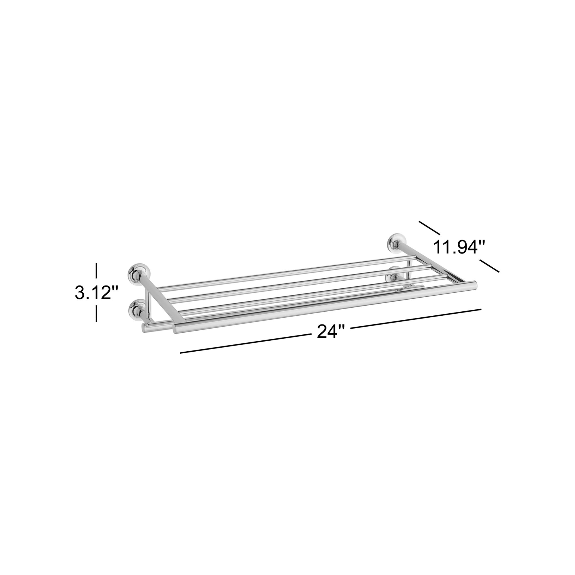 Purist 24" Hotelier Metal Wall-Mount Bathroom Shelf, Towel Holder, Vibrant Polished Nickel