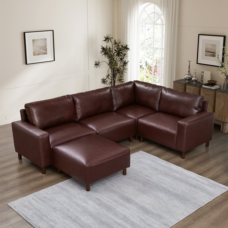 Canapé modulaire de luxe en tissu Pu, Similicuir noyer