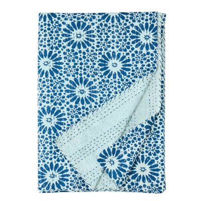 Handstitched Flower Kantha Coverlet
