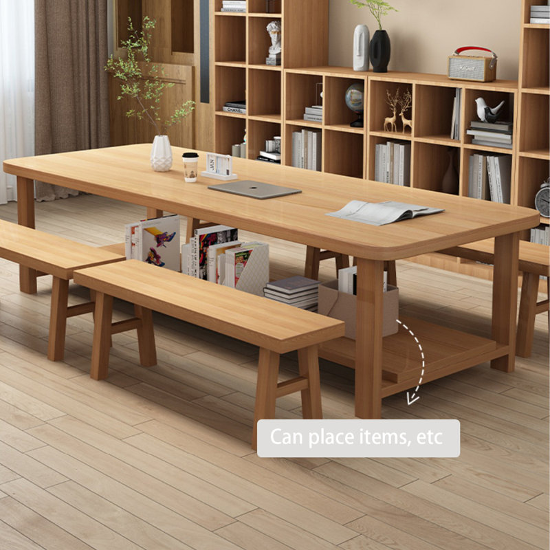 Rectangular Solid Wood Dining Table, Burlywood, 29.53"H x 86.61"L x 35.43"W