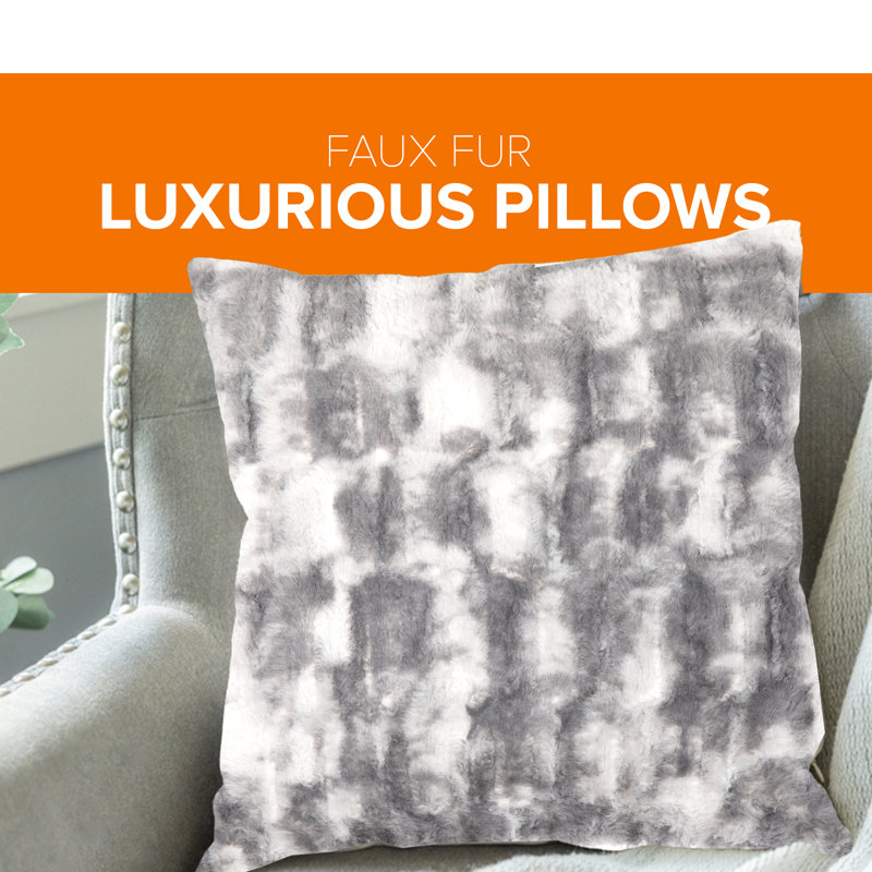 Marble Gray Faux Fur Square Throw Pillow Set