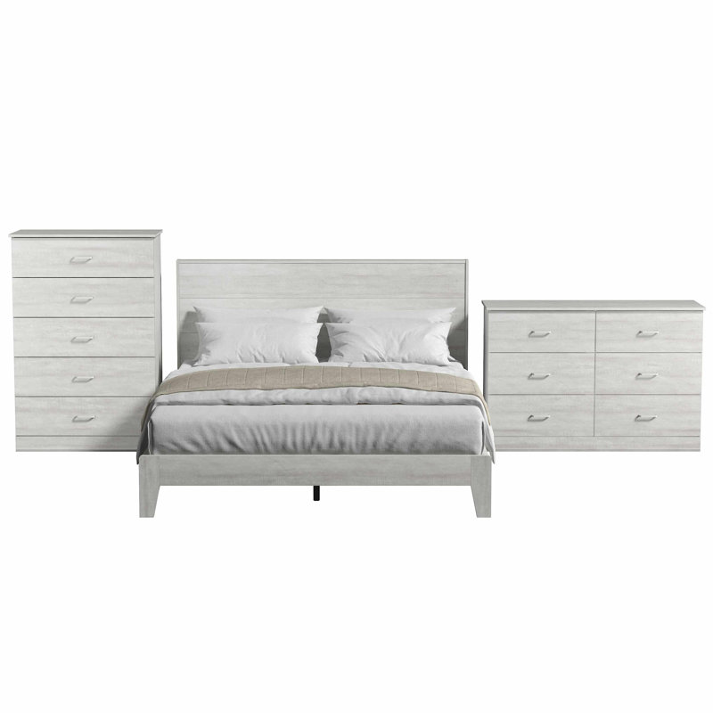 Ensemble de chambre à coucher 3 pièces Allyannah, Dusty Grey Oak, Grand