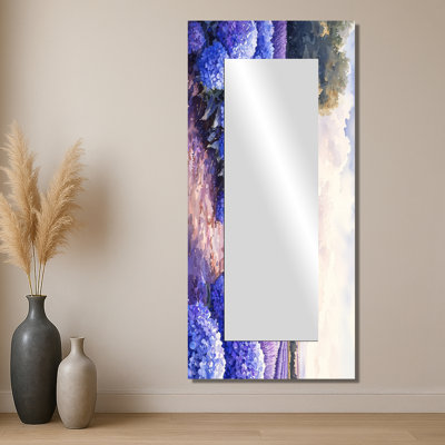 Hortensias dans le champ de lavande II - Art mural miroir floral - imprimé sur métal