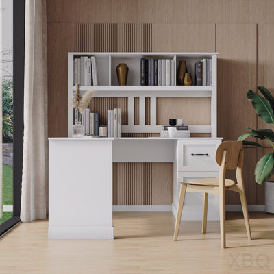 Bureau d'ordinateur blanc vieilli avec tablette
