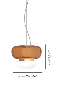 Faro 1 - Light Pendant, 90" H x 14" W x 14" D, White/Dark Ember, Painted Brass