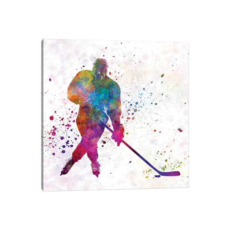 Hockey Skater III by Paul Rommer - Painting on Canvas, Wrapped Canvas, 30.48 cm H x 30.48 cm W