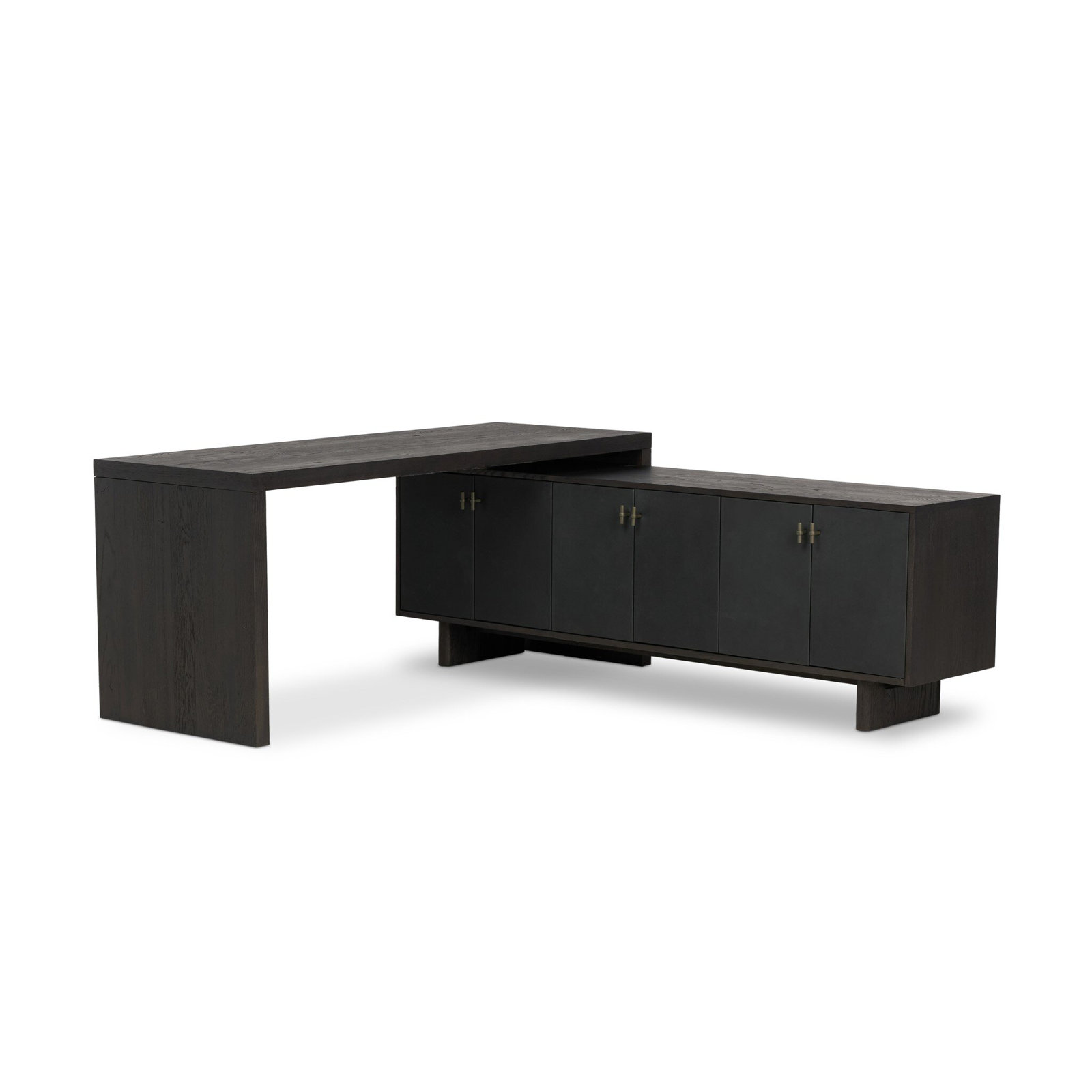 L-Shaped Wood Executive Desk, Worn Black Oak
