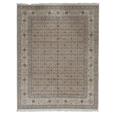 Hand Knotted Wool Oriental Area Rug in Beige And Ivory