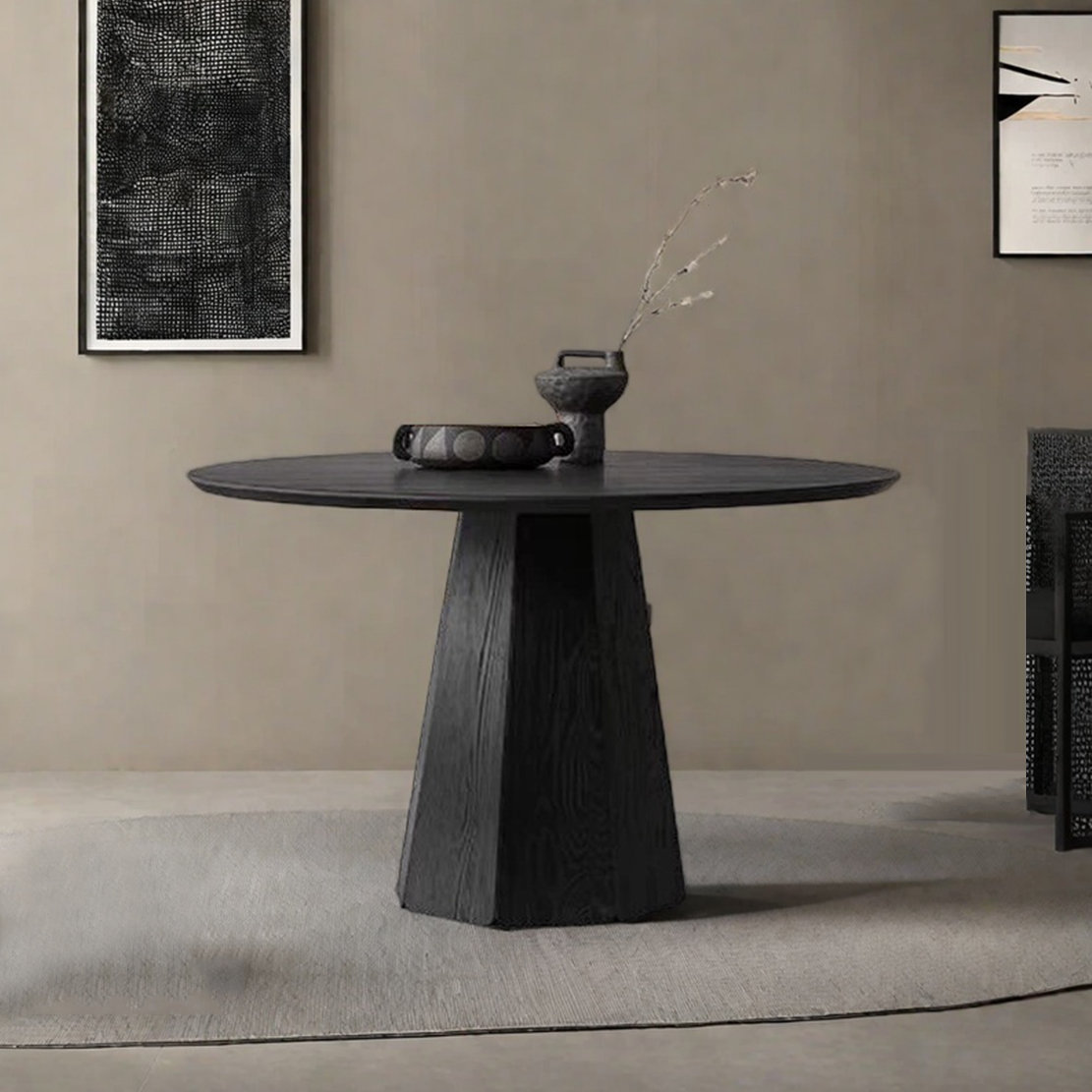 Hokku Designs Table de salle à manger ronde en bois massif noir ...