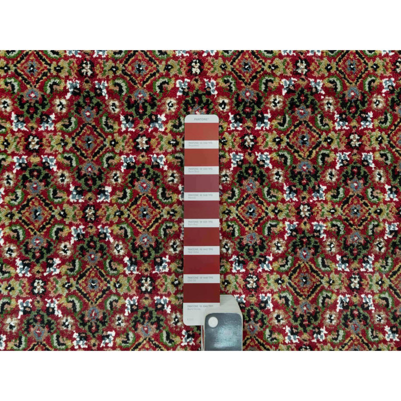 10'x14'3" Crabby Apple Red Shiny Wool Tabriz with Hand Knotted All Over Mahi Design Rug