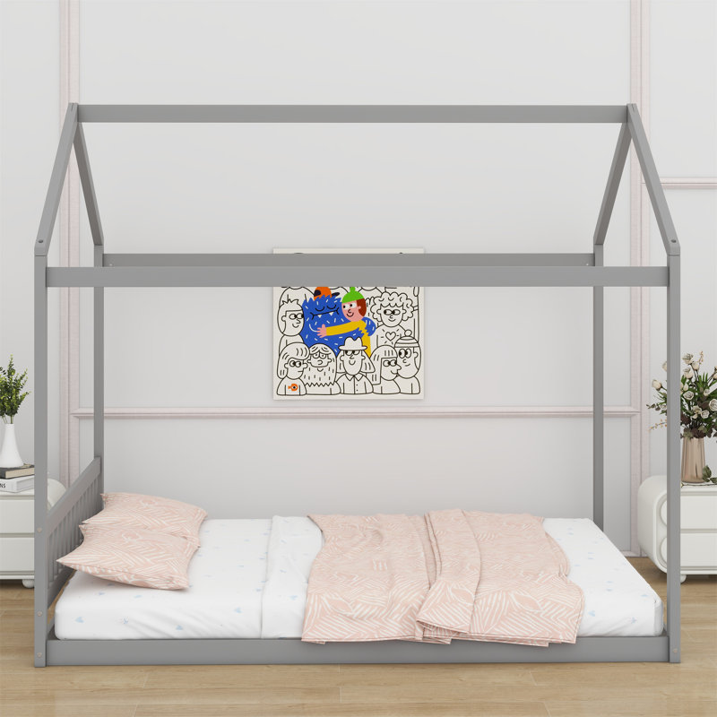 Lit en bois avec tête de lit, gris