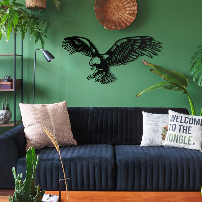 Large Black Steel Eagle Wall Art Decor
