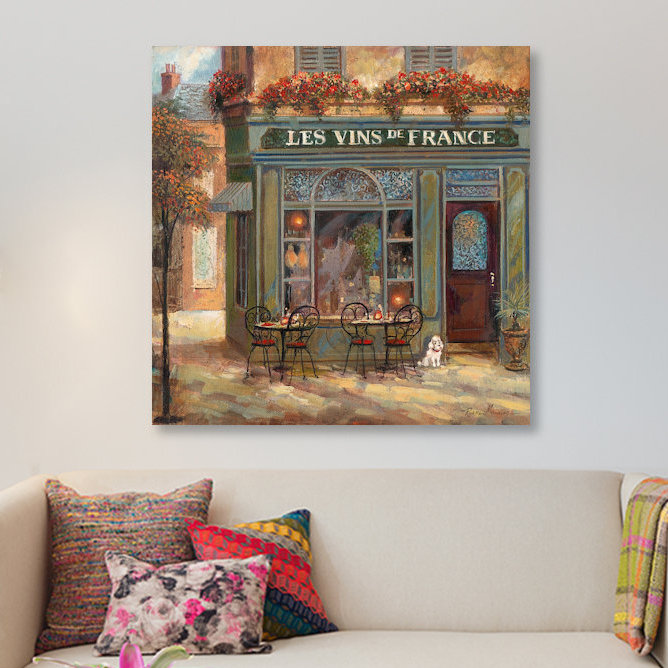 « wine shop », reproduction d’art sur toile, H 18 po x l 18 po x P 1,5 po, Toile avec cadre noir, Blanc