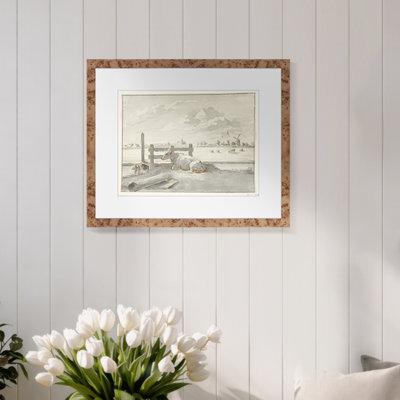 Martha Stewart Bedford Paper Wall Art, Winter Farm Scene, 24.5" x 18.5", Living Room and Bedroom Decor, Framed