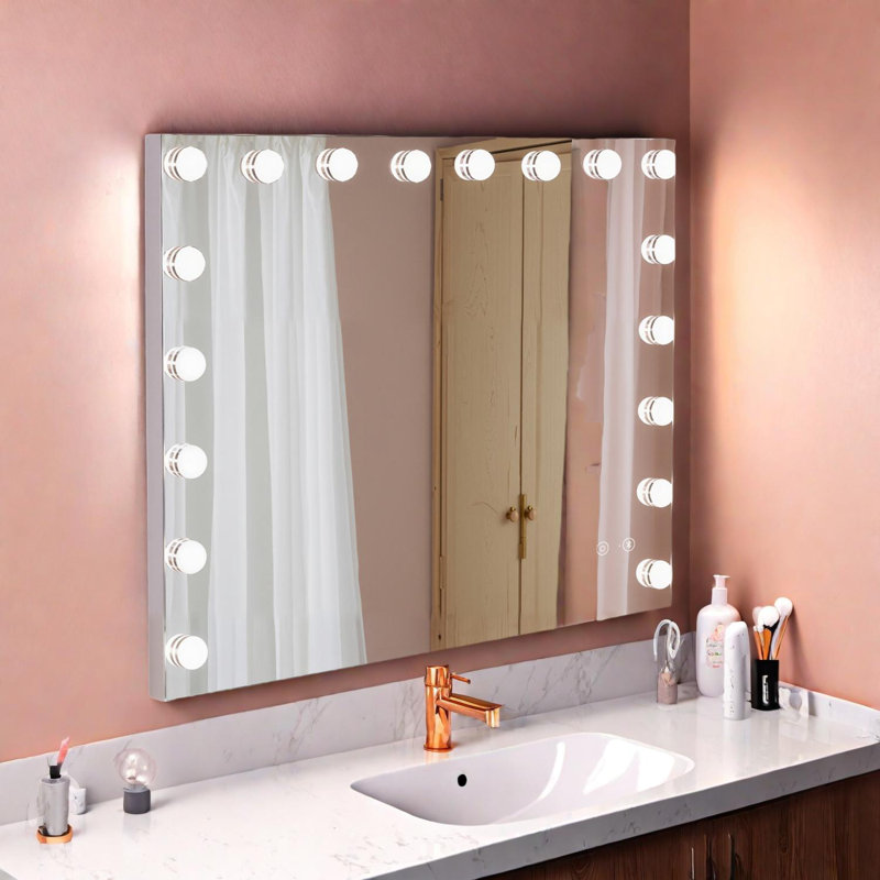 Miroir de salle de bain avec lumières, haut-parleur Bluetooth, écran tactile, port de charge USB