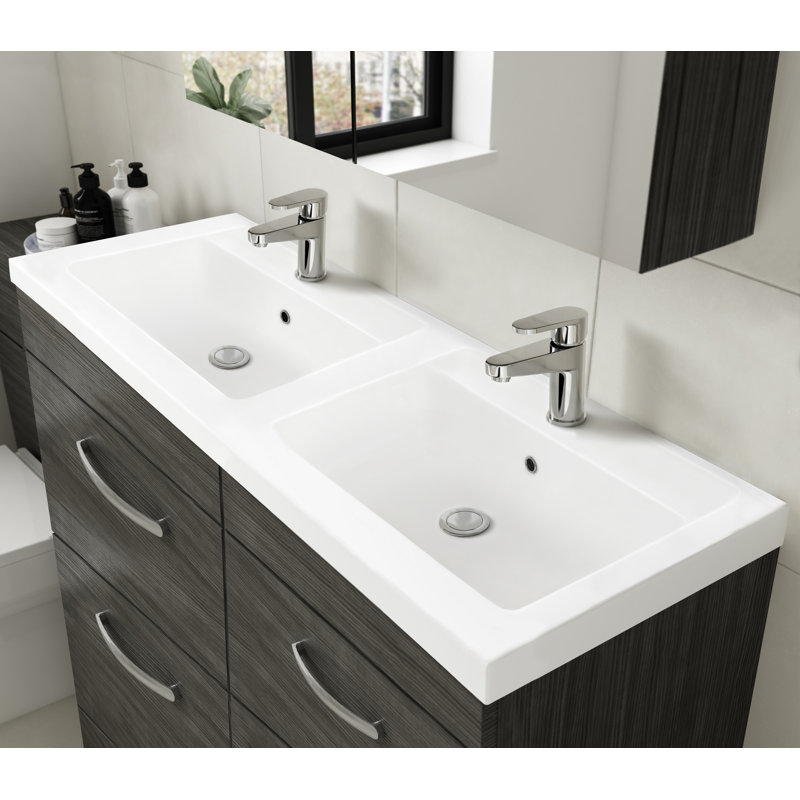 Athena 1205mm Double Bathroom Vanity with Integrated Polyglomerate Basin, Gloss Grey Mist