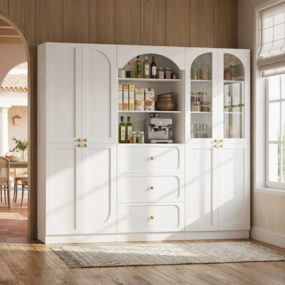 ‌70.8" 3-Cabinet Combo - Pantry, Bookshelf, 3-Drawer & Full-Door Storage Unit‌
