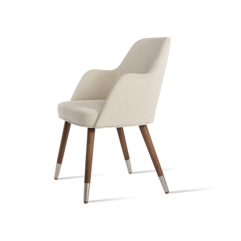 Chaise avec accoudoirs Marash, Blanc cassé, Noyer