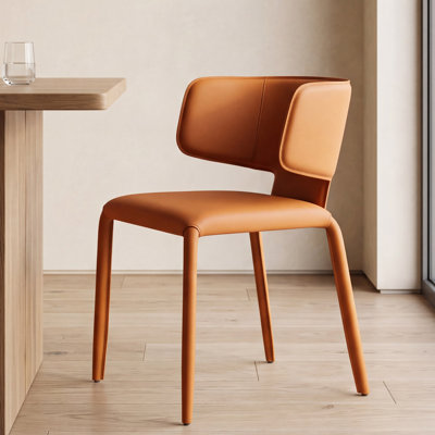 Saddle Leather Dining Chair Upholstered Side Chair With Padded Seat, Wingback Vanity Chair With Metal Frame For Dining Living Room Vanity Office, Orange