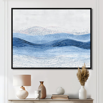 «Blue and Gray Coastal Waves - Coastal Large Wall Art, Blue Coastal, reproduction d'art sur toile encadrée