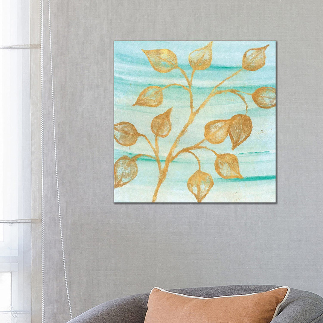 Gold Moment of Nature on Teal I by Michael Marcon - Wrapped Canvas Painting