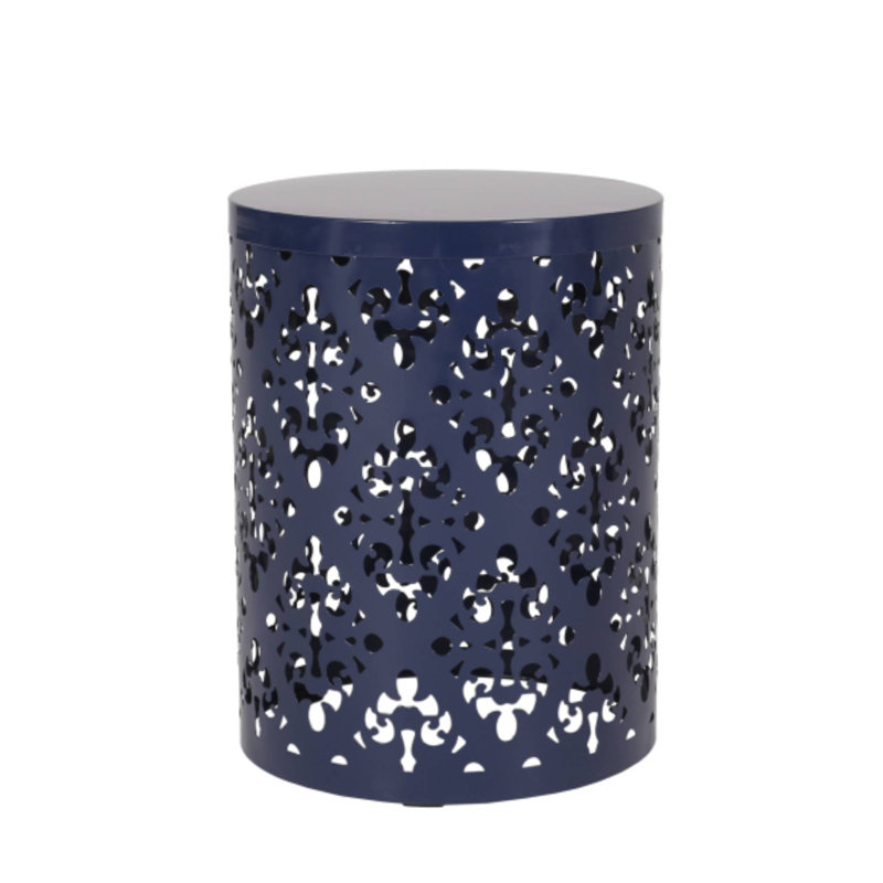 Large Outdoor Metal End Table, Sturdy For Patio & Garden Use, Navy