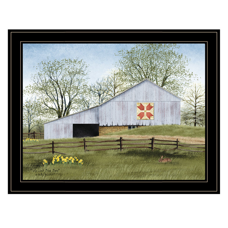 «Tulip Quilt Block Barn» par Billy Jacobs - Reproduction d'art sur papier encadrée