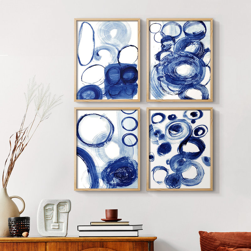 «Blue Circle Study I», ensemble de 4 encadrées, H 14 po x l 44 po