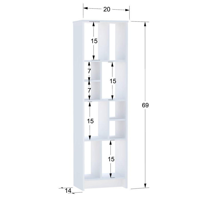 175.26cm H x 50.8cm W Geometric Bookcase, White