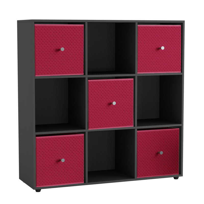 93 cm H x 12 cm W Solid Wood Standard Bookcase, Black/Fuchsia