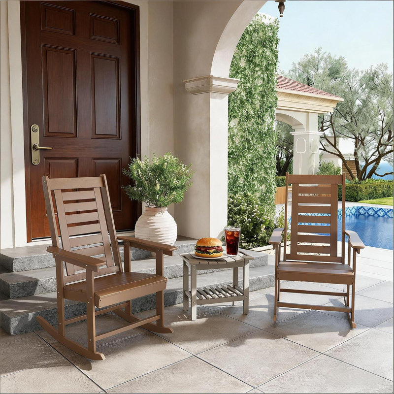 Chaises à haut dossier et chaises berçantes d'extérieur 2 pièces, Brun
