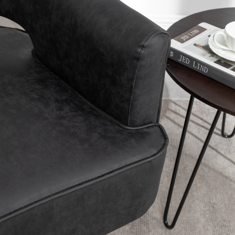 Kenzlee Upholstered Swivel Barrel Chair, Black Polyester