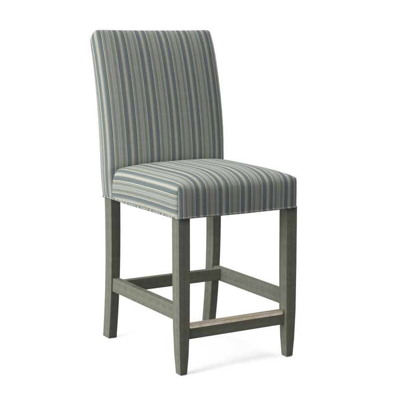 Manhattan Upholstered Stool with Solid Wood Frame, Green and Blue Stripe; 0252-54, Antique Black Finish