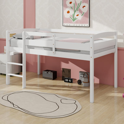 Wood Low Loft Bed With Ladder