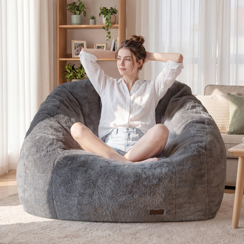Pouf fauteuil, Microfibre/microsuède gris