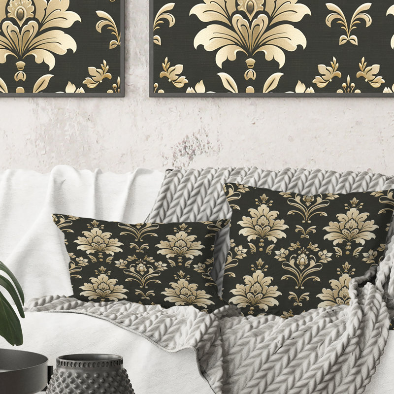 Coussin décoratif moderne brun et beige à motif damassé IV, H 16 po x l 16 po