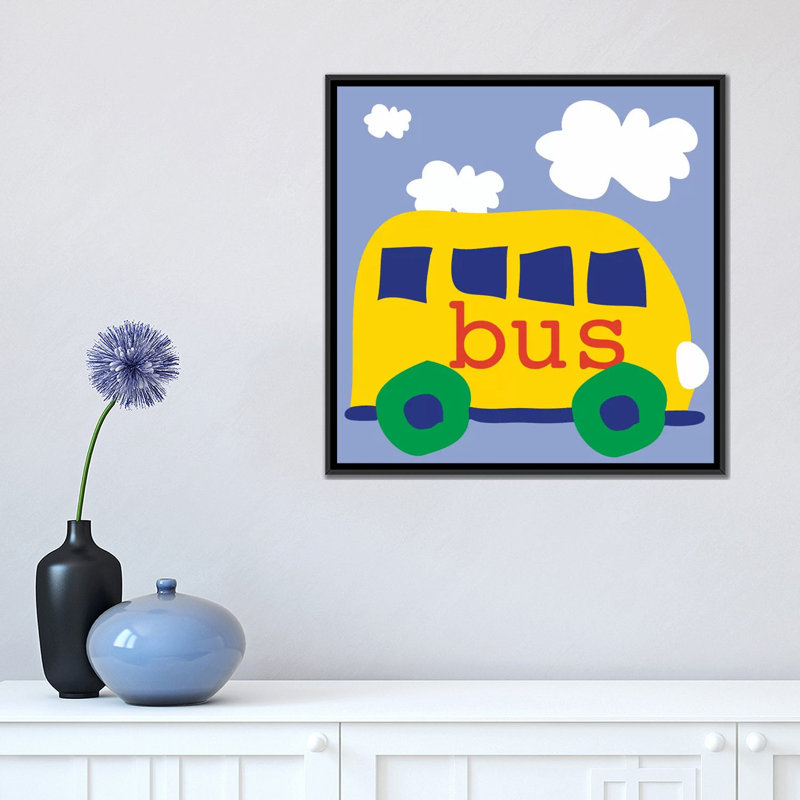 «Yellow School Bus», impression sur toile tendue, H 18 po x l 18 po x P 1,5 po, Toile encadrée noire, Pas de tapis