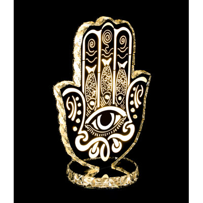 House of Hampton® Inc Crystal 11.8" Hamsa Hand Sign With Two Colors Led Table Decor