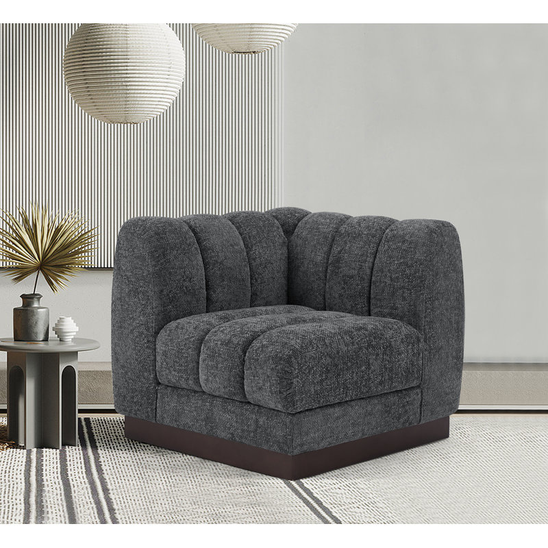 Chaise de coin en chenille Quinn, Tissu gris chenille