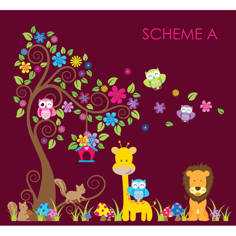 Adhésif décoratif arbre à tourbillon, jungle, hibou et giraffe, Schéma C