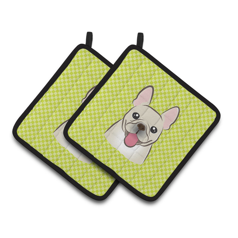 Cuisinier poignée bouledogue french french caroline Checkerboard, Vert lime / crème