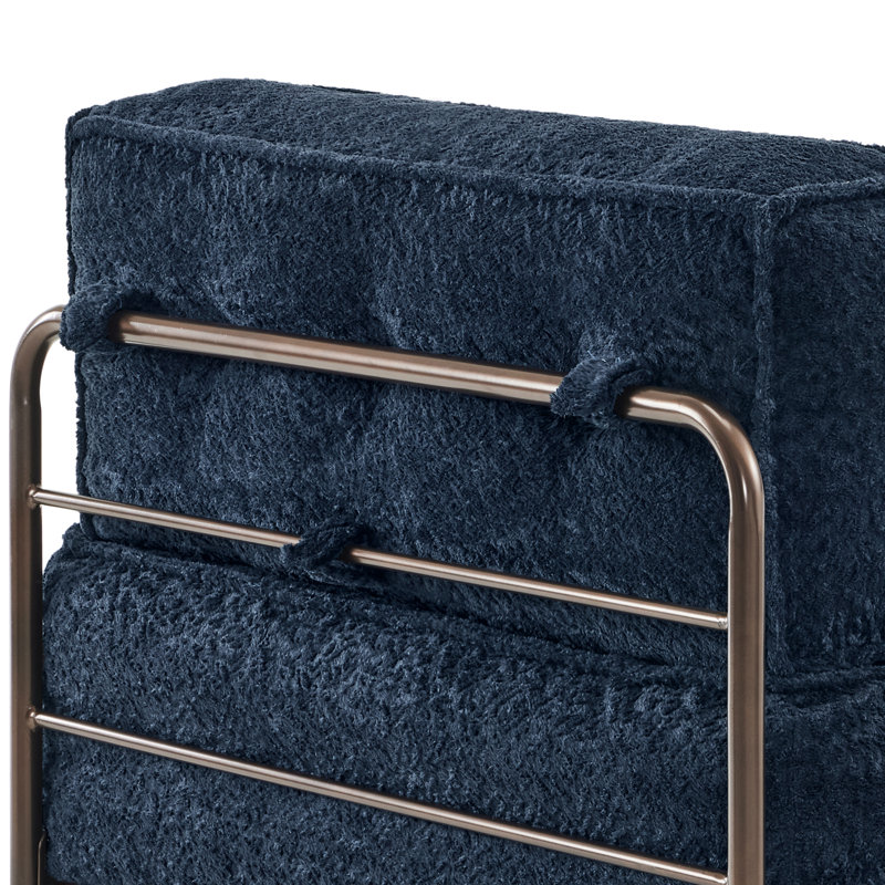 Canapé modulaire avec coussin amovible en tissu d'ameublement sans accoudoirs Kevene, Fausse fourrure bleue