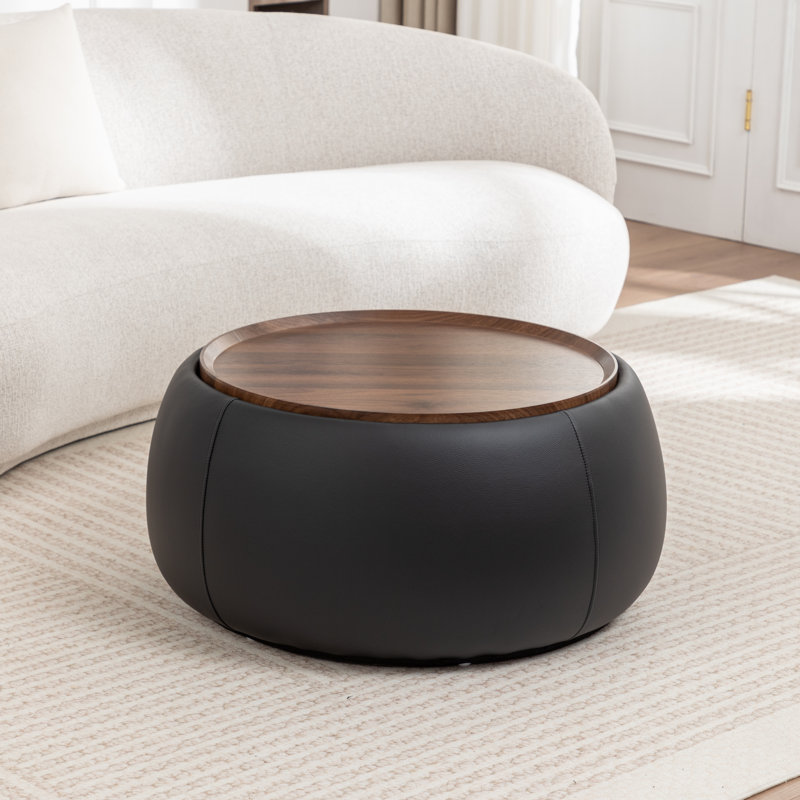 Pietsch Round Cocktail Ottoman With Storage, Black
