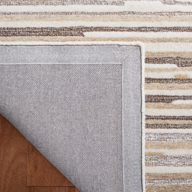 Natural Beige 3x5 Wool Hand-Tufted Striped Area Rug