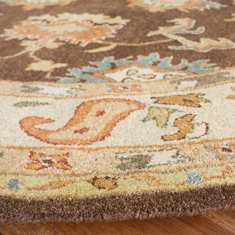Bulwinder Hand Tufted Wool Floral Rug, Round 4'