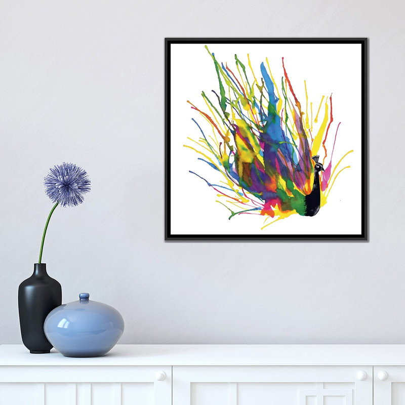 « couleur peacock », reproduction d’art sur toile, H 18 po x l 18 po x P 1,5 po, Toile avec cadre noir, Pas de tapis