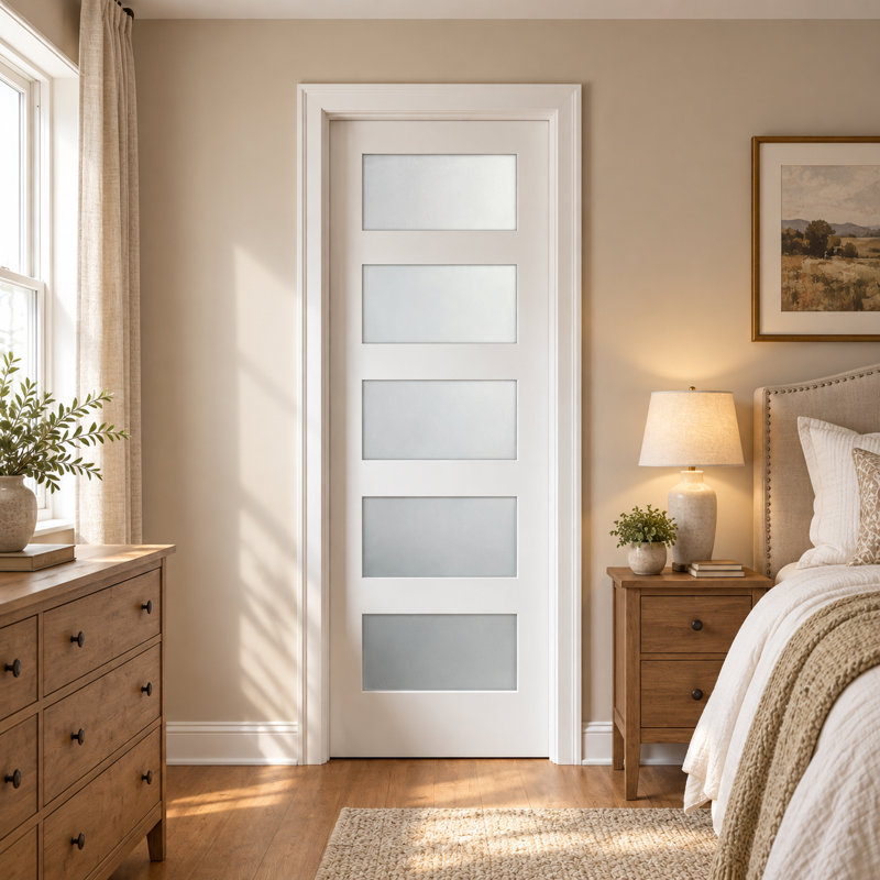 Panneau de porte intérieur en MDF apprêté blanc, 5 carreaux, 76 cm x 203 cm, non percé
