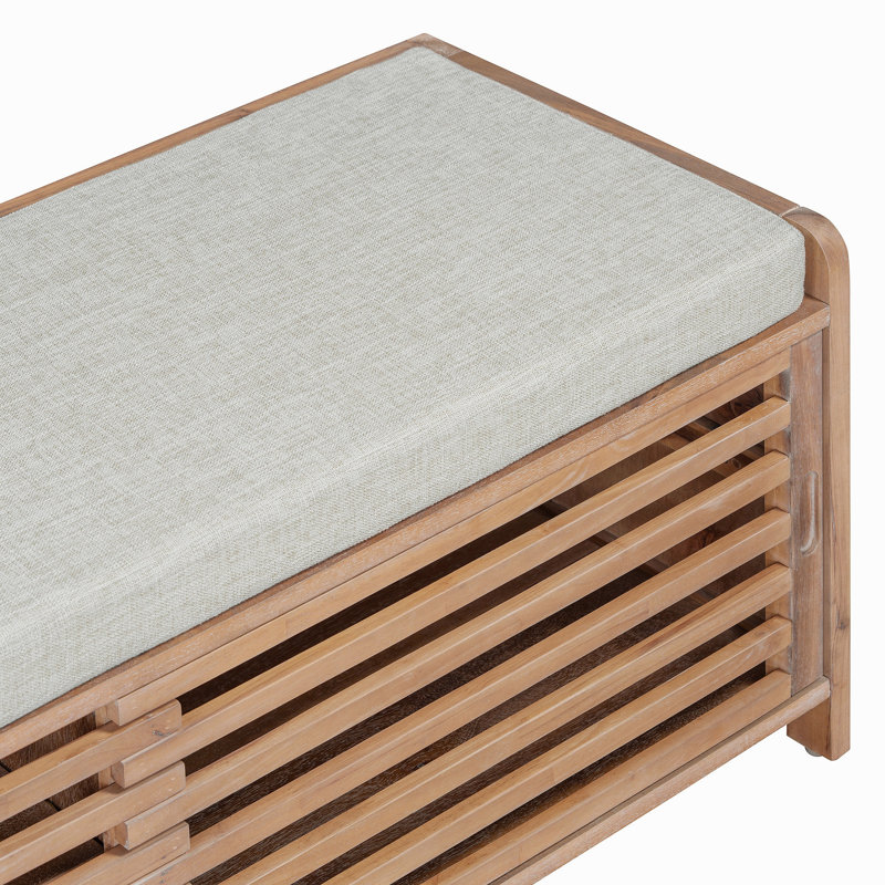 Banc à chaussures avec rangement et coussin, banc de rangement à volets vieillis avec charme rétro pour le salon, vestibule (blanc délavé)