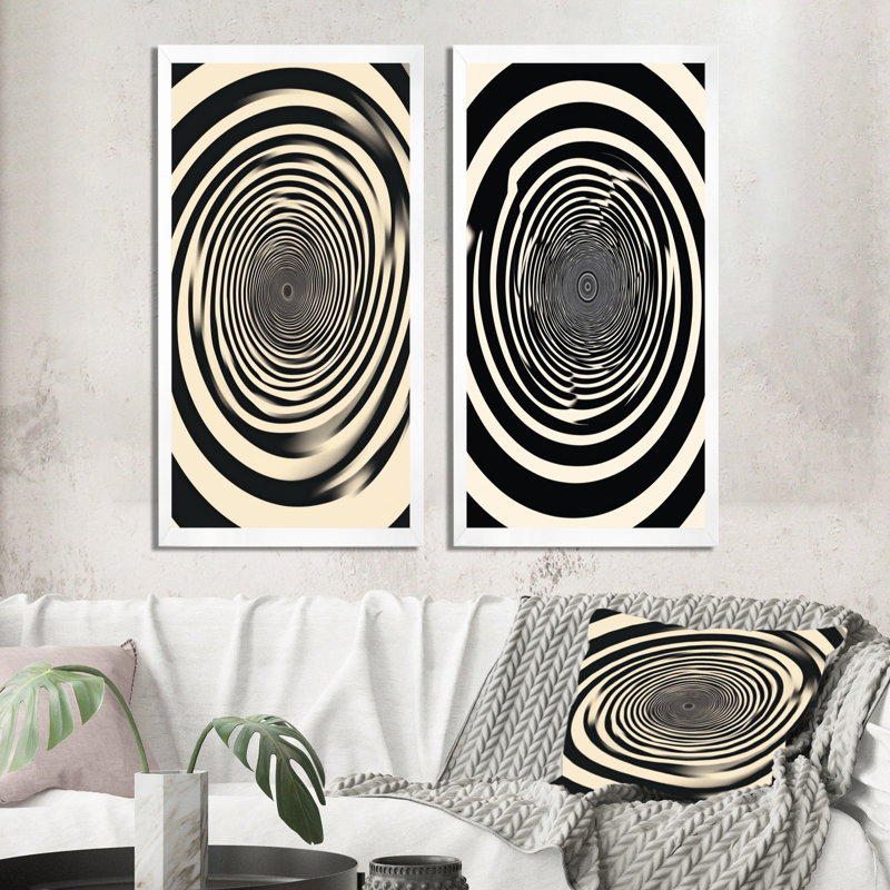 Spirale du mouvement optique I - Impression d'art optique en 2 parties, 40" H x 40" W, White Picture Framed